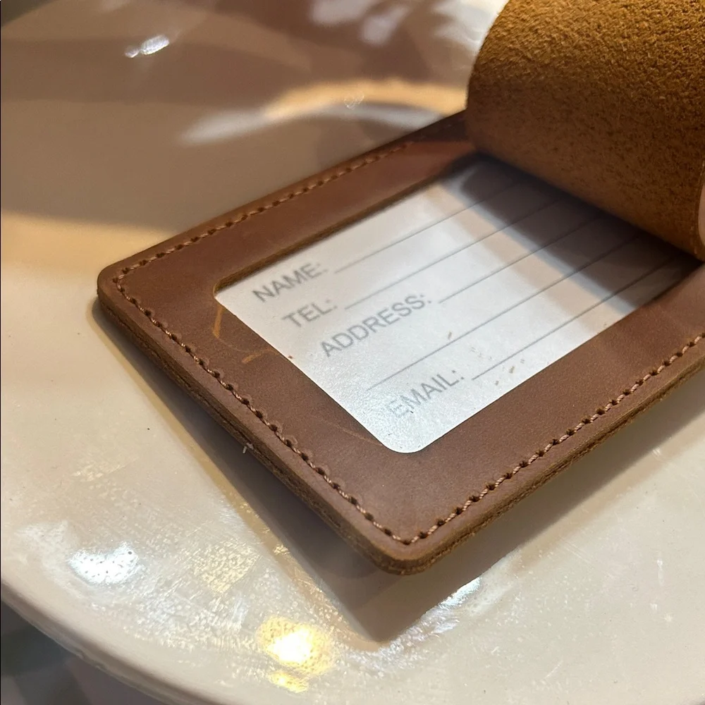 Monogrammed Tan Leather Passport Cover & Luggage Tag Set